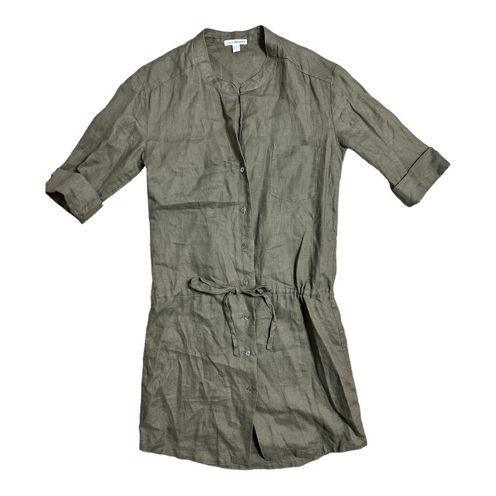 James Perse Marjoram Olive Summer 100% Linen Shirt Dress Size 1 Small